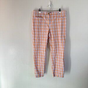Ann Taylor Pants 14T Tall Gingham Check White Orange Purple Straight Ankle Crop